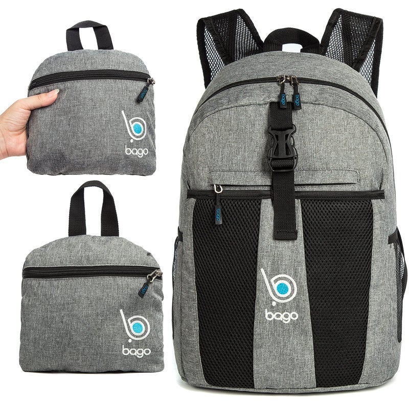 Bago Lightweight Small Hiking Backpack for Women and Men - 25L Travel Day Pack - Foldable Hiking Daypack Ultralight for Camping Outdoor Sports - Day Bag Packable Backpack for Travel (SnowGray) - Image 2